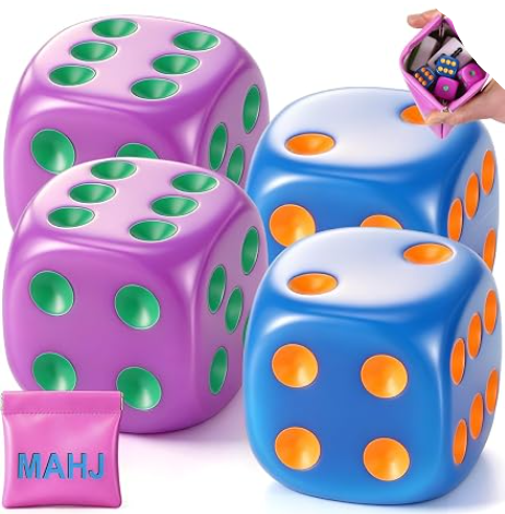 4 Pcs Colorful Mahjong Dice with Dice Bags
