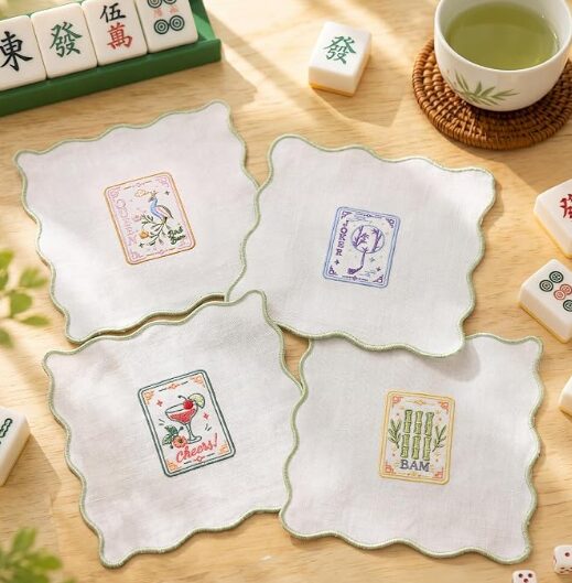 Mahjong-Embroidered-Napkins-Scalloped-Edged-