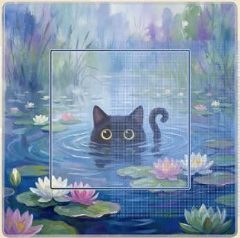 Monet Inspired Waterlily Black Cat Mahjong Mat