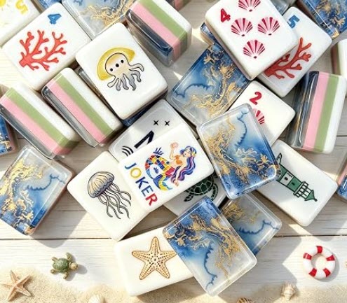 Ocean-Themed American Mahjong Set 166 Engraved 4-Layer Acrylic Tiles
