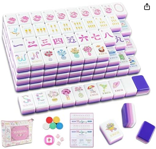 4 Layer Engraved Elegant Purple Acrylic Mahjong Tiles Set