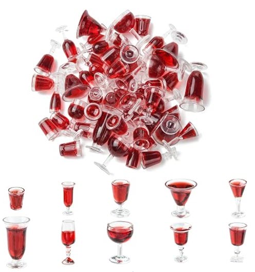 50 Pcs Red Wine Glass Acrylic Mahjong Trinkets