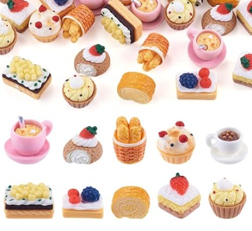 Dessert Charms Set Cake Coffee Baguette Cupcake for Mahjong Trinkets